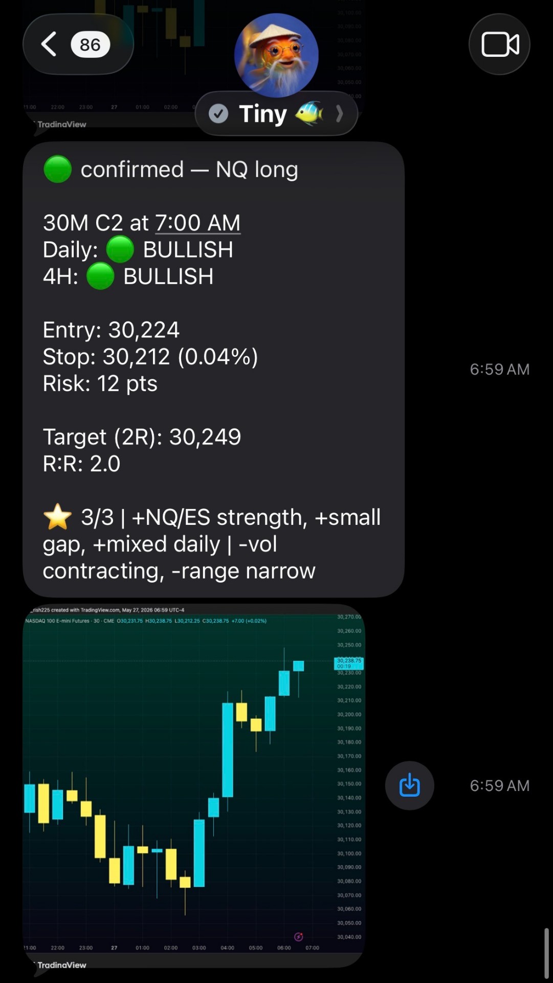 Live trade setup notification example